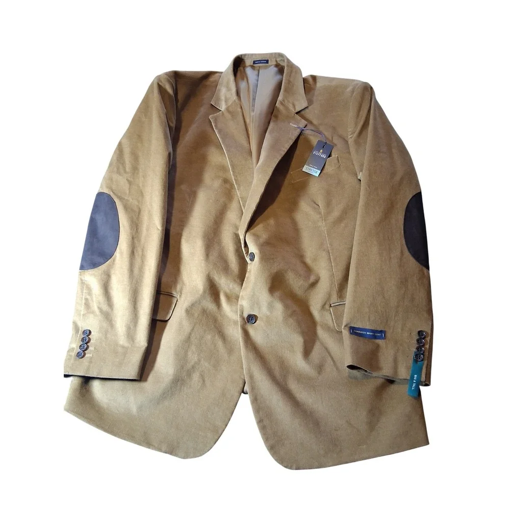 Stafford Men Wheat Corduroy Sport Coat Blazer Elbow Patches Big & Tall 54 Long